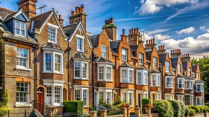 Low angle view of row of typical English houses in Hampstead London
