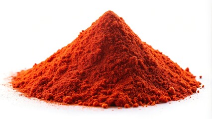 Low angle view of spicy red chilli powder with a clean white background
