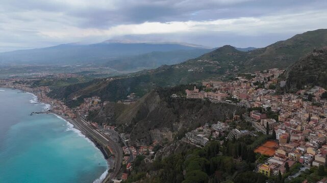 Aerial view of Taormina in Sicily Italy