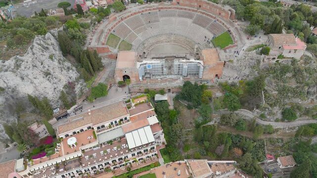 Aerial view of Taormina in Sicily Italy