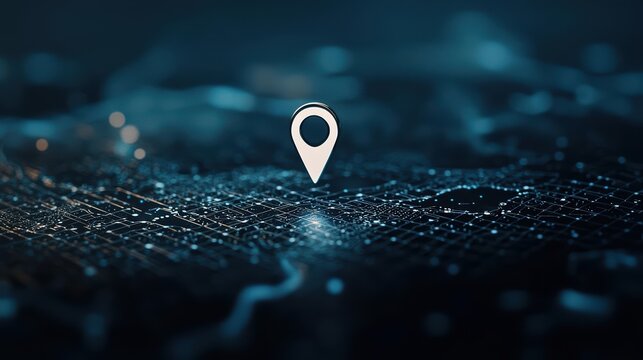 Digital map with location pin symbolizing navigation and geolocation technology.