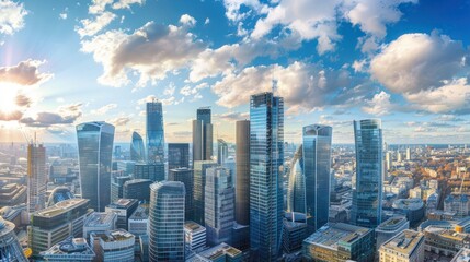 Modern Cityscape: A modern European cityscape with skyscrapers and urban developments