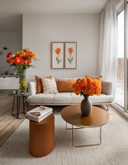 living room with flowers, comfortable, decoration, contemporary, lounge