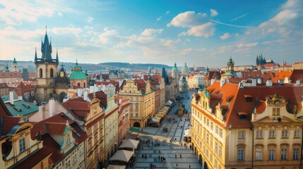 Fototapeta premium Old Town Cityscape: The cityscape of a European cityâ€™s old town area