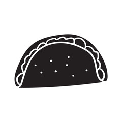 Taco. Silhouette. Isolated icon. Hand drawn illustrations on white background.