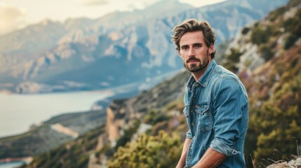 Outdoor Portrait: A European man posing in a scenic outdoor location