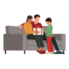 Parents giving a Christmas gift to their child