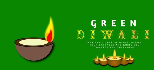 Green diwali celebration poster illustration on green background.