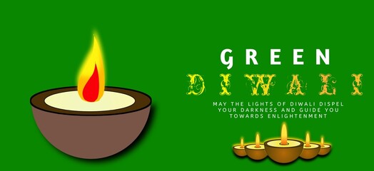 Green diwali celebration poster illustration on green background.