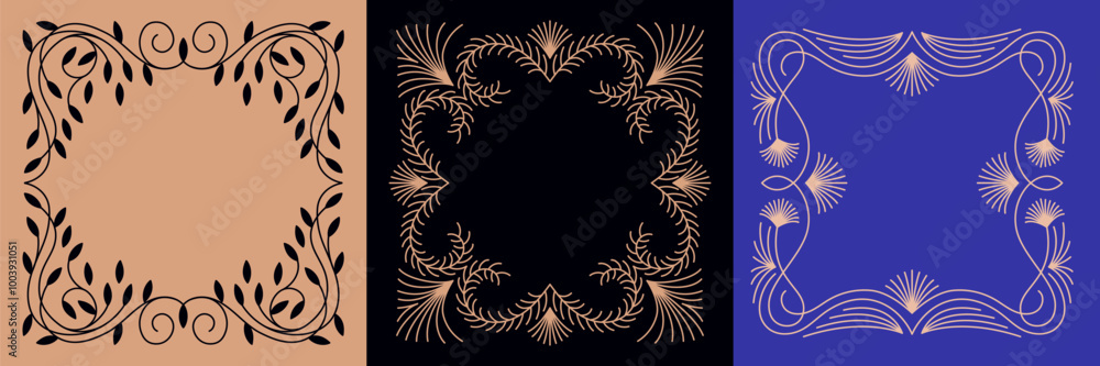 Poster Vector minimal geometric linear border and logo design templates with copy space for text, abstract aesthetic linear compositions, prints, frames and graphic design elements for packaging