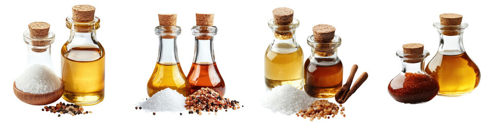 Vinegar and salt - Classic combo for seasoning Isolated on Clear White Background Highly Detailed 