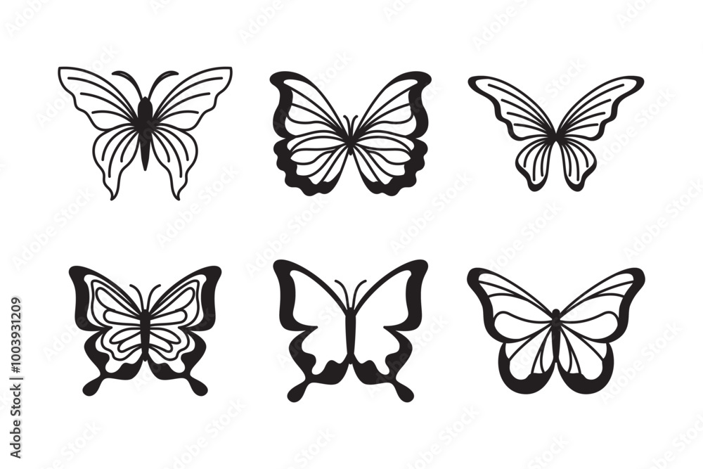 Aufkleber vector set of design elements and illustrations in simple minimalist linear style - butterflies, pri