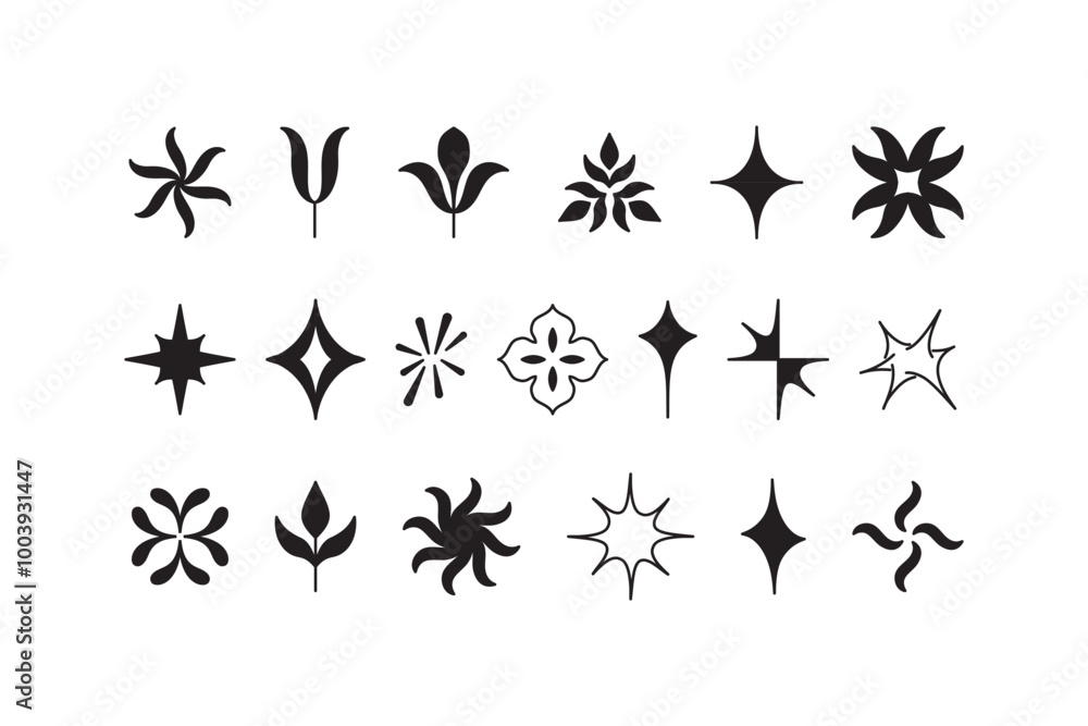 Poster vector minimal geometric illustrations set, futuristic digital trendy abstract aesthetic linear comp