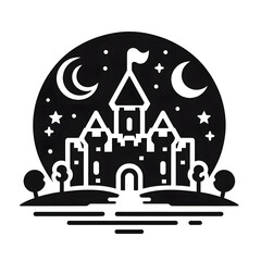 AI Generated Round Castle Icon Black Isolated in White Background. Castle Symbol Logo Vector Design for Graphic Resources