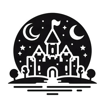 AI Generated Round Castle Icon Black Isolated in White Background. Castle Symbol Logo Vector Design for Graphic Resources