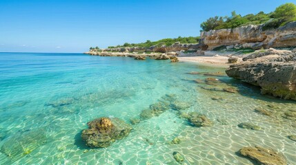 Secluded Beach: A quiet, secluded beach with crystal clear water in Europe