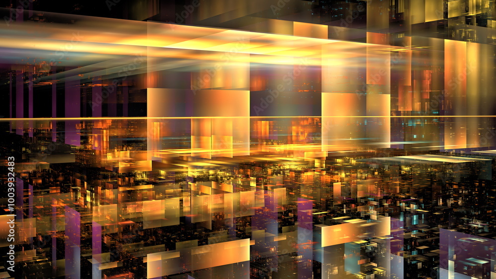 Poster a vibrant abstract rendering showcases a digital cityscape with luminous colors, demonstrating a ble
