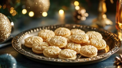 A beautifully arranged plate of festive cookies, perfect for holiday gatherings and celebrations, radiating warmth and joy.