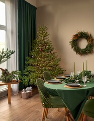 Obraz premium christmas table decoration, table, interior, chair, room, home, furniture, dining, 