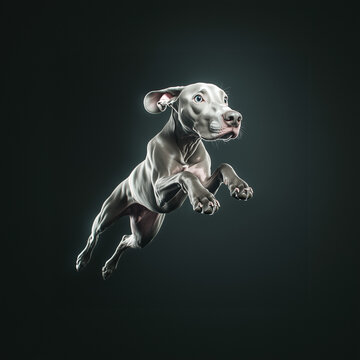 Muscled dog jumping mid air