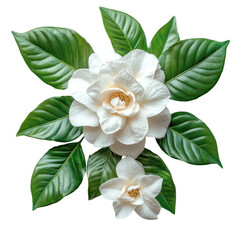 Obraz premium White Gardenia Flowers with Green Leaves