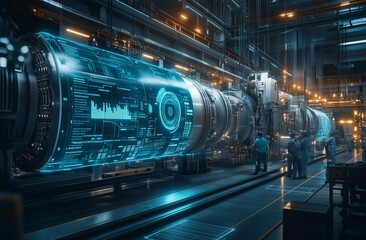 Fototapeta premium Futuristic Industrial Machinery with Digital Interface and Advanced Technology in High-Tech Factory 