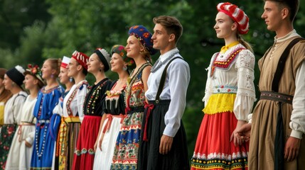 Traditional Eastern European Attire: People in traditional Eastern European clothing at a cultural event