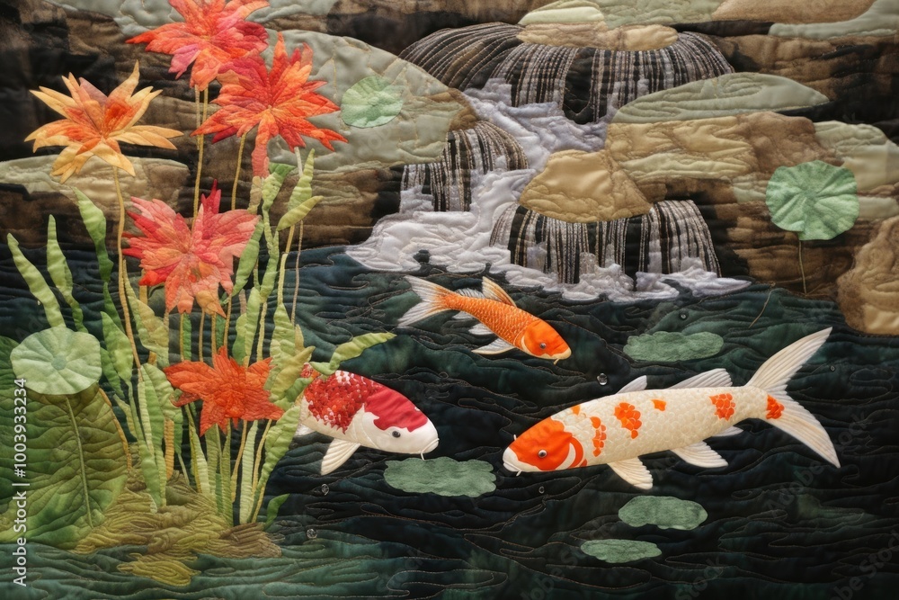 Poster Koi pond animal quilt fish.