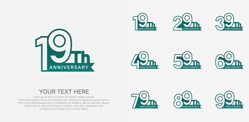 Anniversary logo set vector design, green color for celebration event