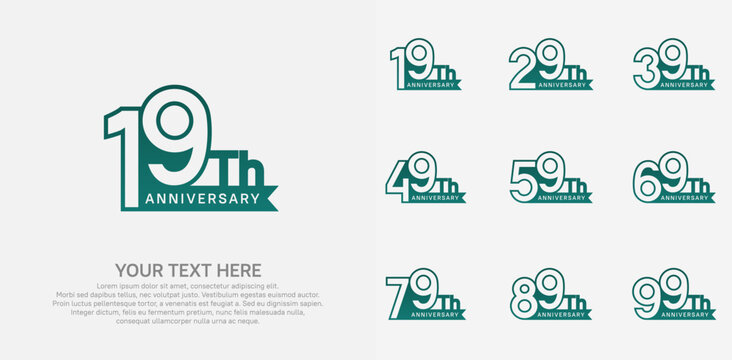 Anniversary logo set vector design, green color for celebration event