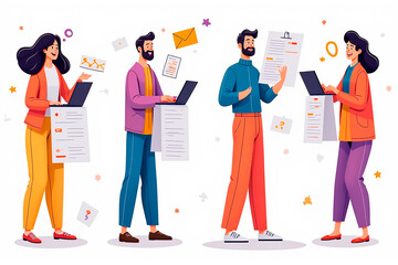 Business stickers with businessmen and business elements for online meetings and workflows on white background