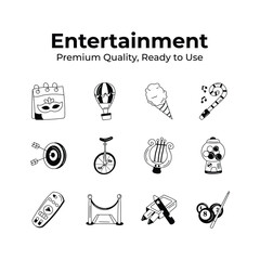Check this amazing pack of entertainment icons in hand drawn style
