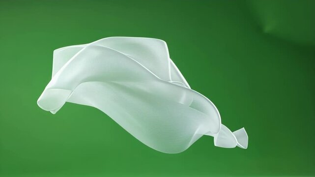 White transparent cloth is waving and floating on a green screen background, perfect for compositing and visual effects