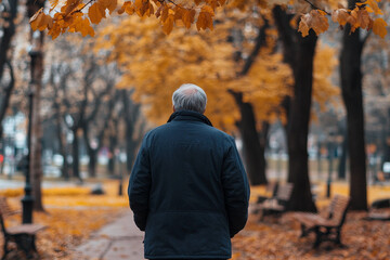 Obraz premium Dramatic quiet autumn scene, sad minded person contemplating rainy day, Generative AI
