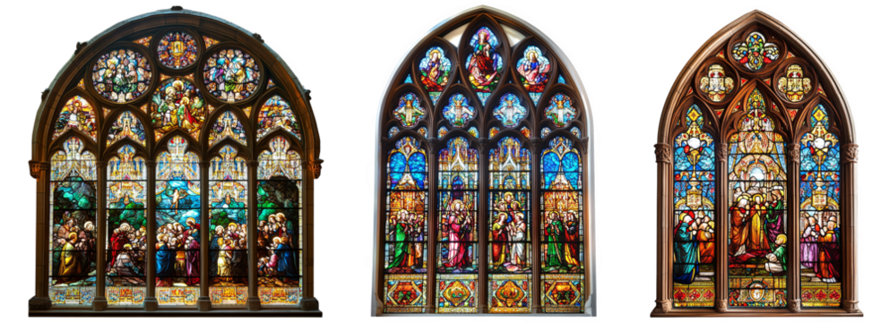 Stunning collection of stained glass windows showcasing religious themes transparent background