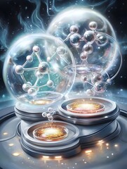 Futuristic Biotech Lab with Glowing Petri Dishes and Holographic Molecular Models