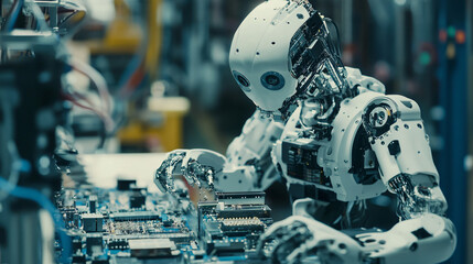 Fototapeta premium An industrial robot assembling small electronic components. 