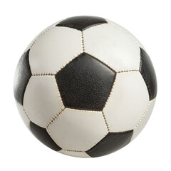 Classic black and white soccer ball on transparent background, realistic leather football isolated, traditional sports equipment
