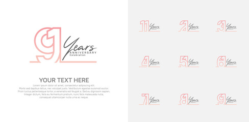 Anniversary logo set vector design, pink color for celebration event