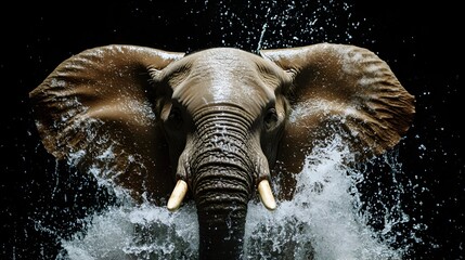 Powerful Elephant Splashing Water in African Wilderness