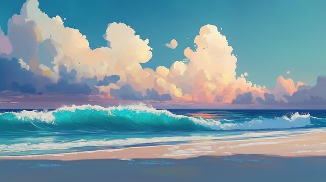 Sandy beach with gentle rolling waves generated AI