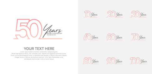 Anniversary logo set vector design, pink color for celebration event