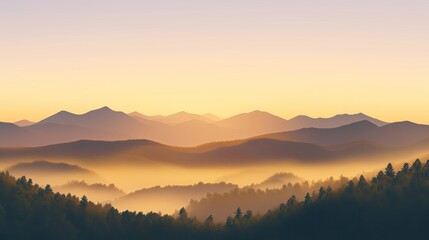 Obraz premium Sunrise over a foggy mountain landscape generated AI