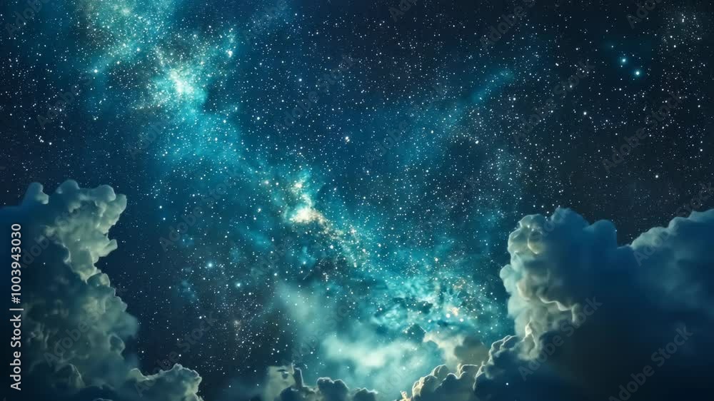 Wall mural a vast, starry sky with a band of shimmering stars and wispy clouds