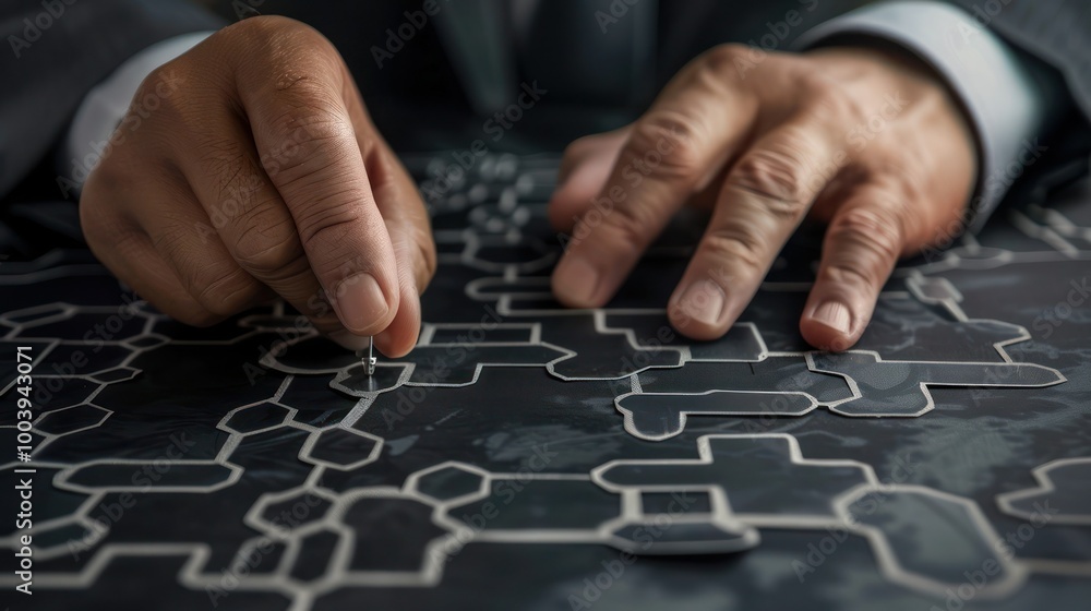 Poster a businessperson using a decision matrix to choose between different options
