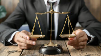 A businessperson weighing options on a scale, representing a difficult choice