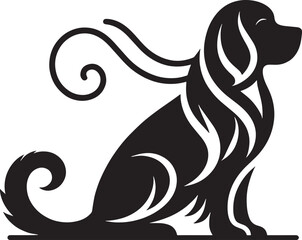 A single dog outline silhouette illustration in white background