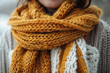 Generative AI illustration, multicolored knitwear knit tools knitting hobby clothes craft