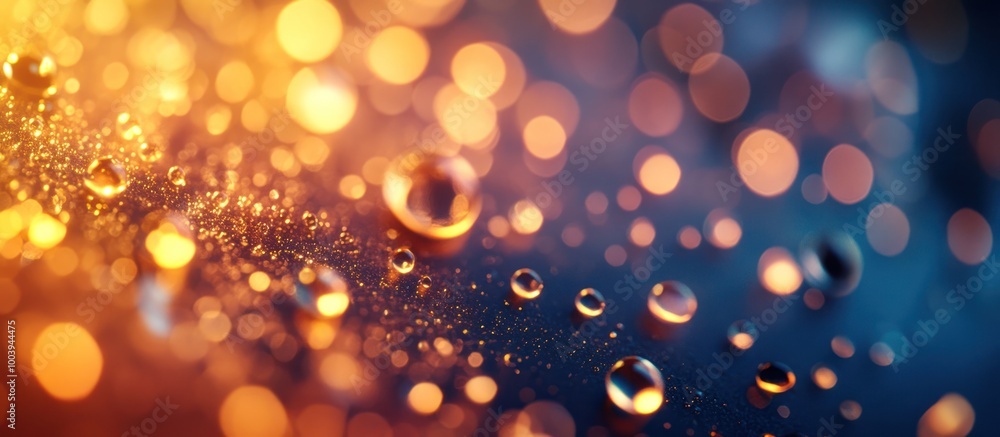 Poster abstract background with water drops and warm bokeh.