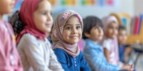 Obraz premium A classroom with children from various ethnic backgrounds learning together